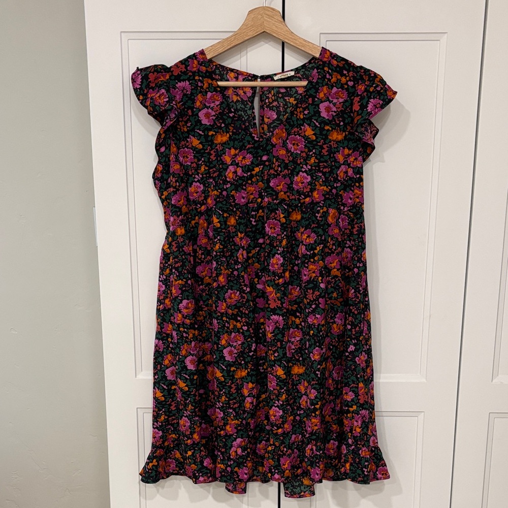 Floral Ruffle Mini Dress - M